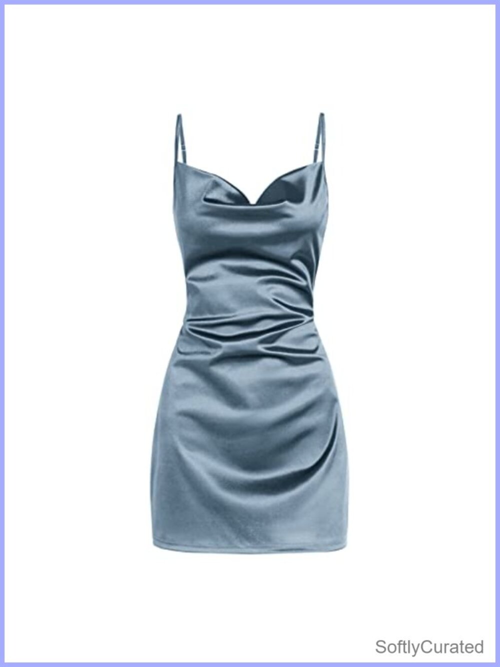 Satin Cowl Neck Mini Slip Dress Spaghetti Strap Sleeveless Club Cocktail
